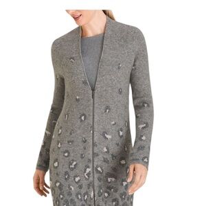Chico gray and white cheetah metallic print cardigan sweater
